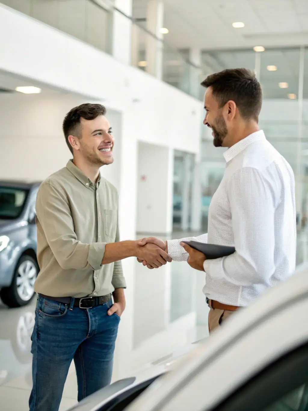 A satisfied customer shaking hands with a Kaplent OÜ driver, symbolizing the company's commitment to affordable and reliable service.
