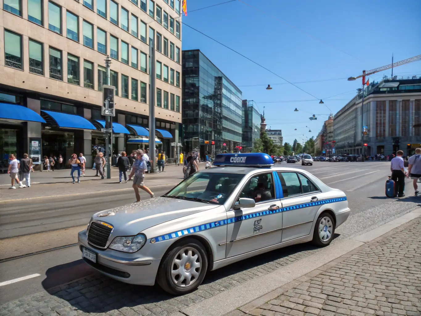 A modern van with passengers enjoying a comfortable ride through Tallinn city streets, showcasing Kaplent OÜ's passenger transportation service.